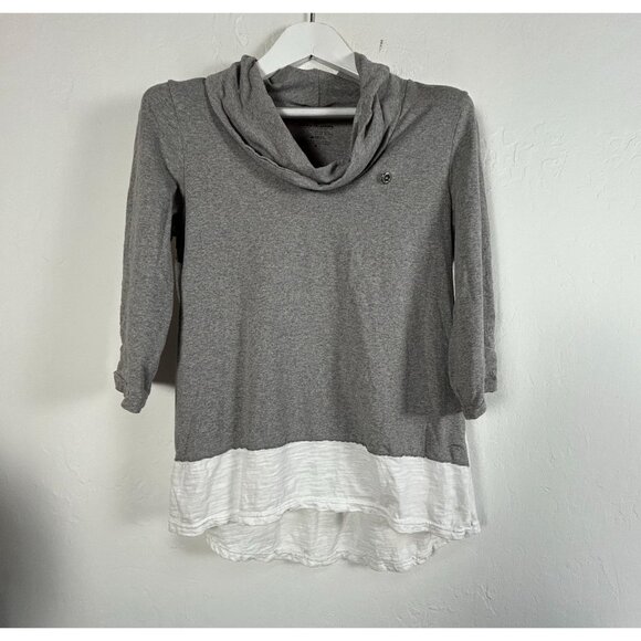 Neon Buddha Womens Gray & White Colorblock Cowl Neck Top Size Medium 3/4 Sleeve - Picture 1 of 6